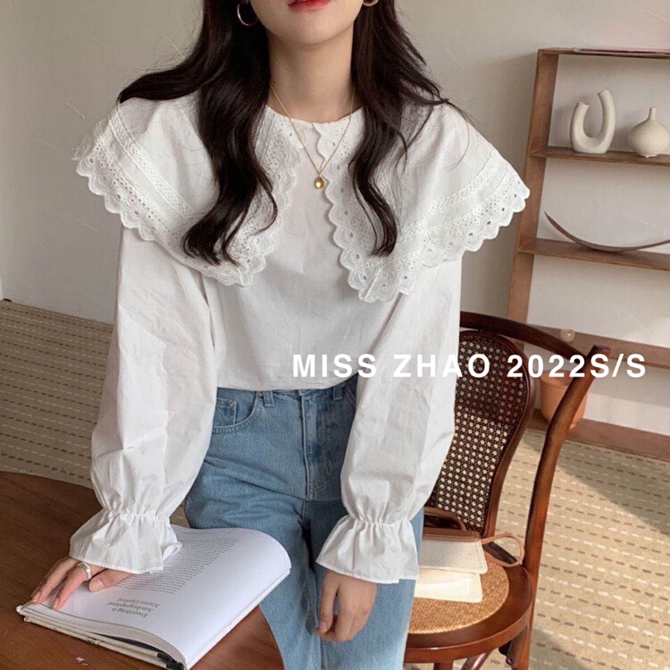 goods in stock! New year in early spring! [misszhao] sweet lace big Lapel loose shirt 9088# HBx