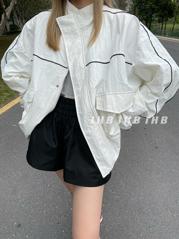 New in early summer! [I style] contrast edge stand collar loose pocket casual sunscreen shirt 8180# ozq