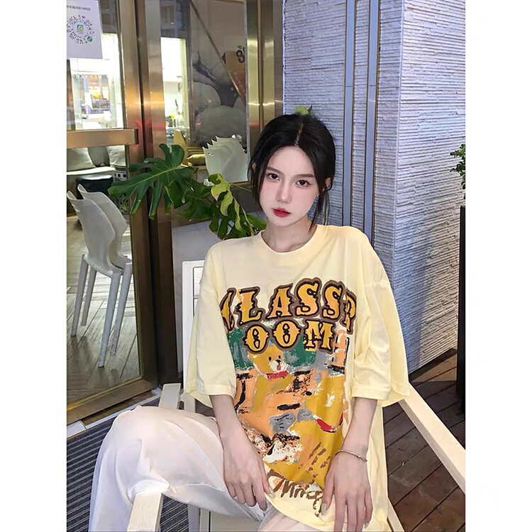 [kakamee] Harajuku graffiti cartoon oversized short sleeve T-shirt s312# LSL