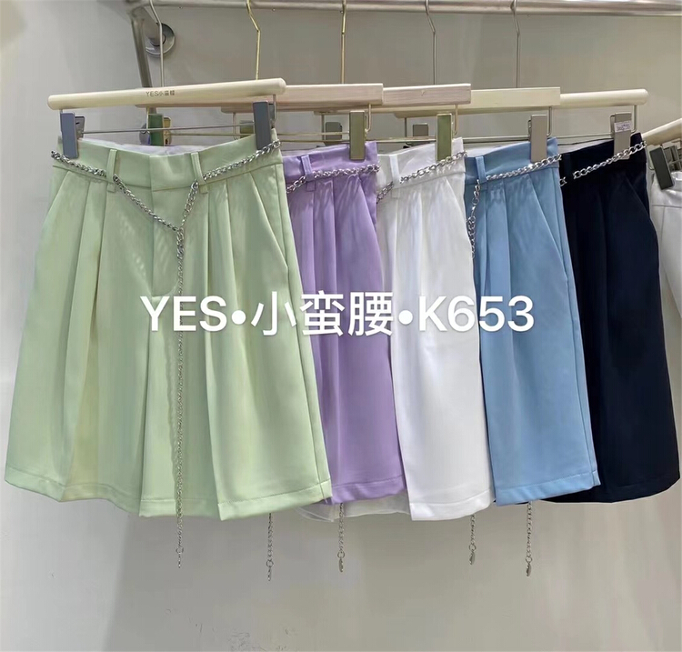 New in early summer! [small waist] Korean high waist simple temperament suit casual shorts (with chain belt) 653# HBx