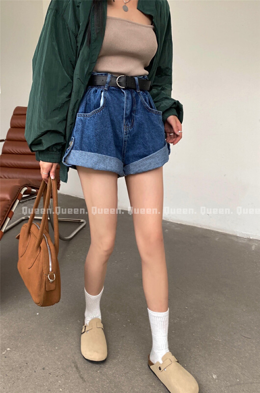 New in early summer! [queen1] Korean loose and slim denim shorts (with belt) 377# ozq