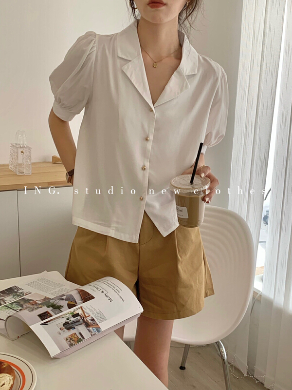 New in early summer! [ing] French retro bubble sleeve temperament versatile sweet shirt 6929# ZSY