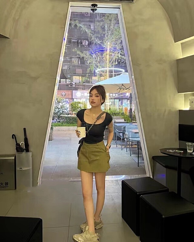 [MS studio] simple and versatile U-neck short sleeve T-shirt 9112# PCZ