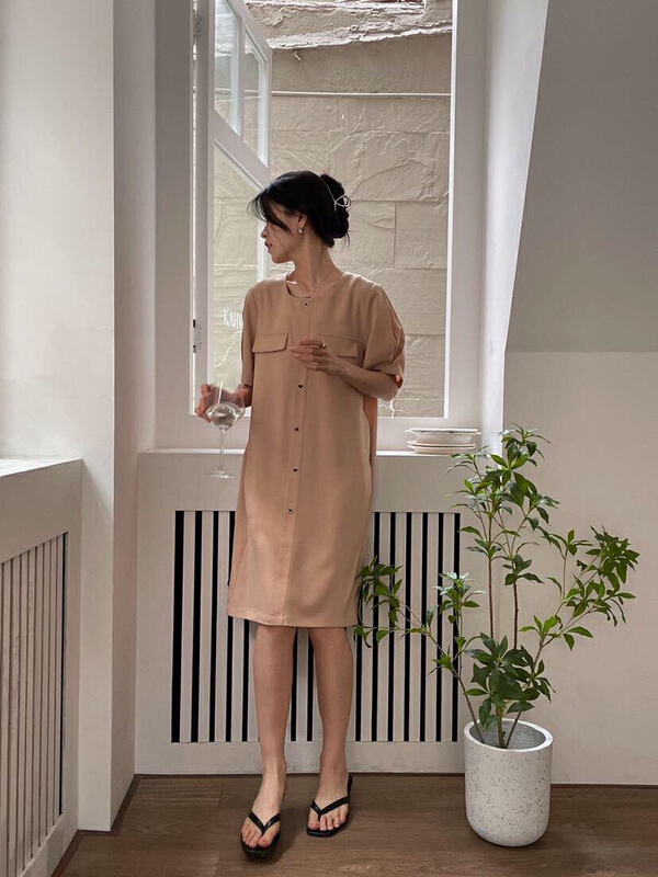 [soul] temperament round neck short sleeve dress at18171222l# CLS