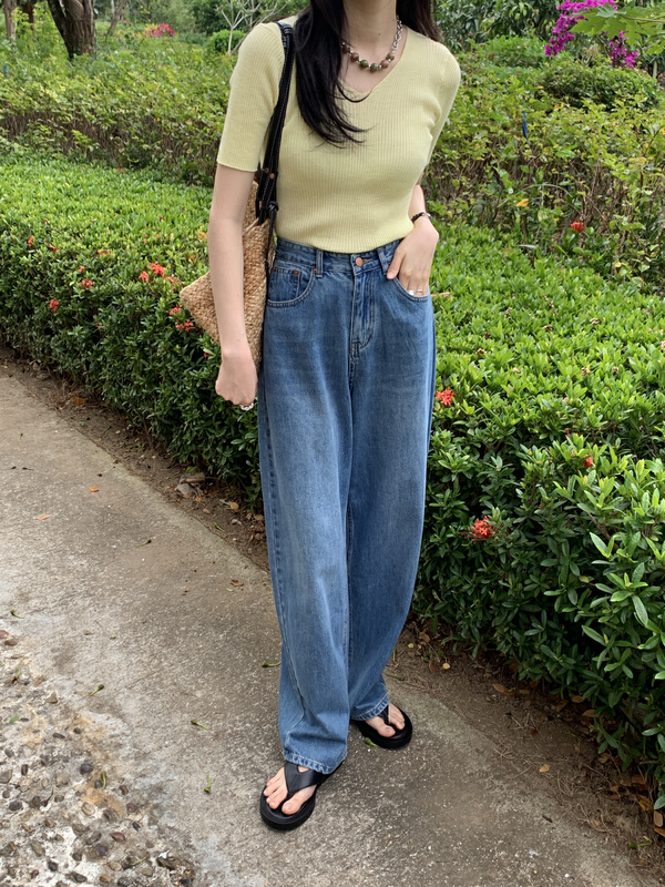 goods in stock! New year in early spring! [emoni] high waist, loose and thin, floor mopping fashion jeans ys2-24120# CLS