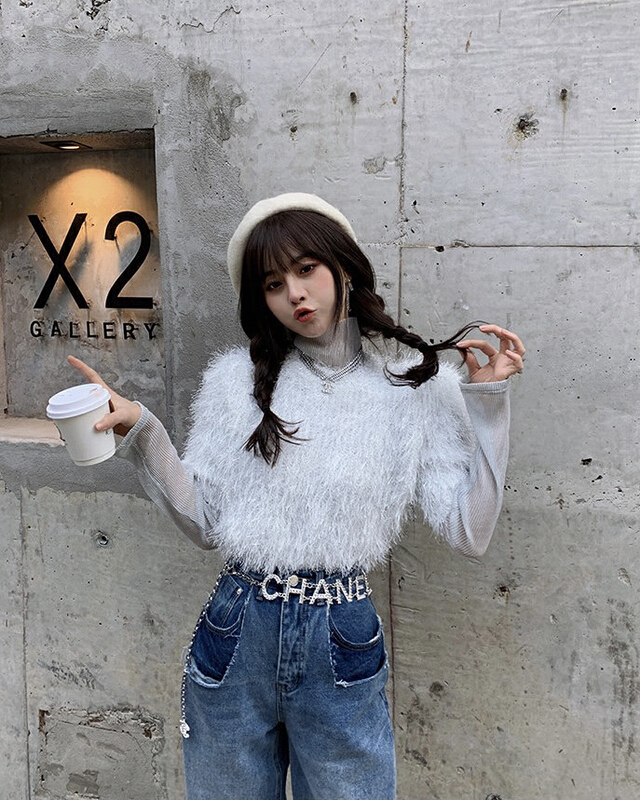 goods in stock! New year in early spring! [savage] Korean version of foreign style silver glittering short sleeved sweater e5856# jhy
