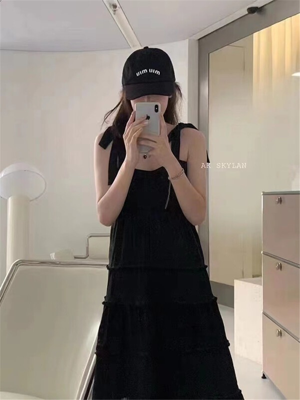 [Yan Zhen] pure black style pastoral suspender dress 77600# PCZ