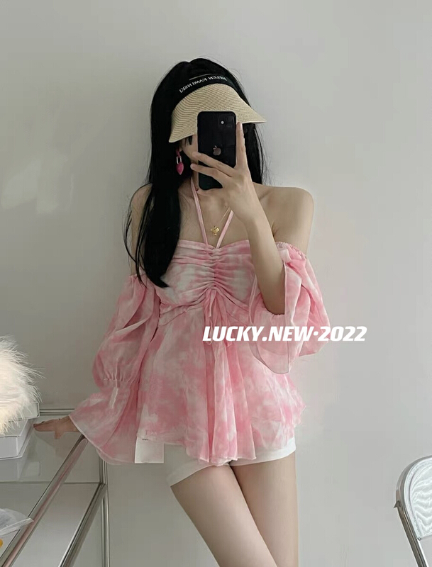 [lucky] shoulder length broken flower sweet hanging neck shirt 8846# zxx