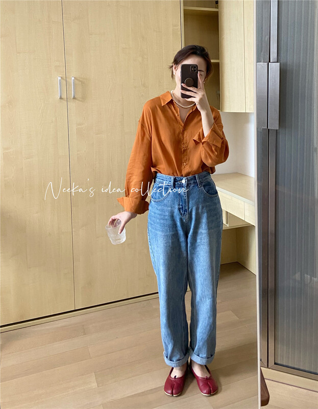New in early summer! [magic Qiqi] Korean pure color versatile shirt 1522 \ll