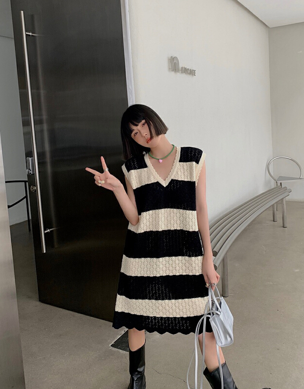 [blue show] Korean fashion sleeveless textured dress 06065# LSW