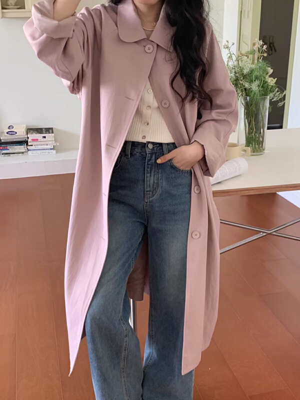 goods in stock! New year in early spring! [Tn] Korean version Tencel leisure long windbreaker (with waist rope) w1032# cqw