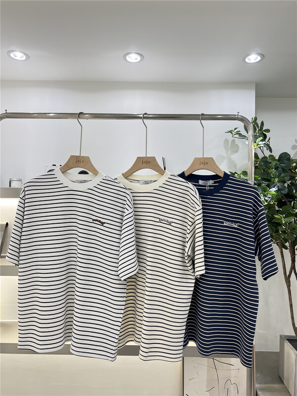 New in early summer! [Jaja] crew neck loose stripe short sleeve T-shirt 19095# ZZL