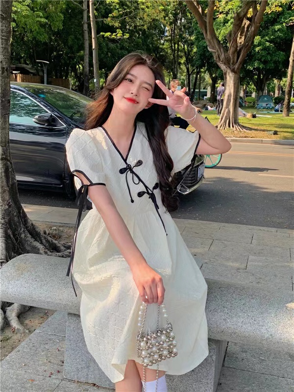[twins] Korean sweet and gentle V-neck dress 8820# hjy