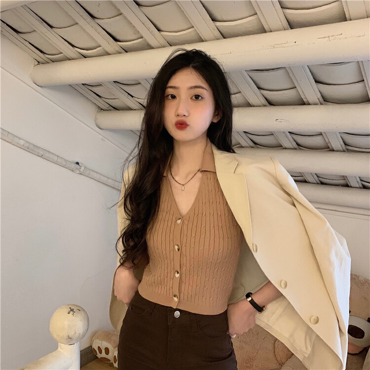 New year in early spring! [F.P.] Hong Kong Style hanging neck beautiful back breasted high waist vest 88905# HBx