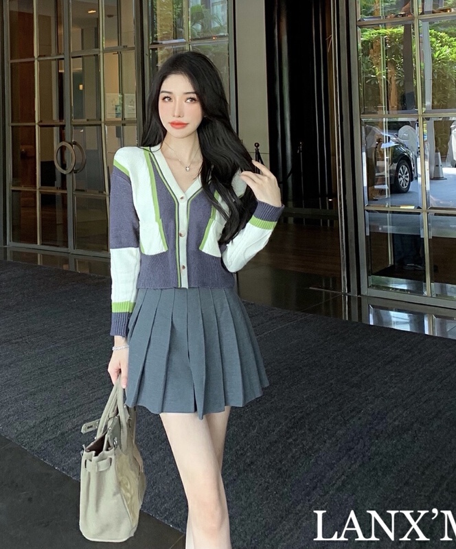 Early winter NEW! [lanxm] Korean contrast color breasted knitted cardigan (only cardigan sold) 805# JJ