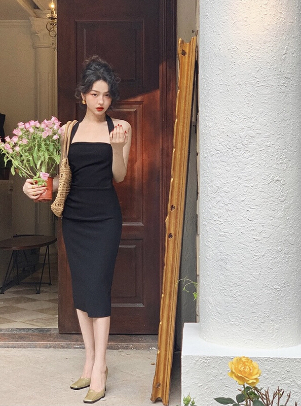 New in early summer! [smile baby] neck sling, shoulder off, waist in, thin dress b2810# WPL