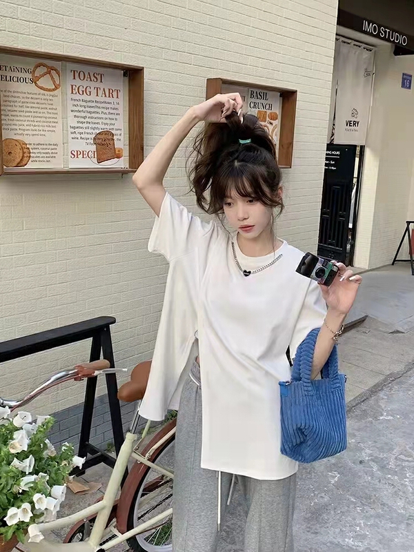 [Irene] round neck love chain loose short sleeve T-shirt (chain cannot be removed) 2223# WTT
