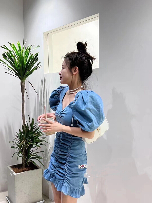 [lidada] new wrinkled bubble sleeve dress 2912# HBx