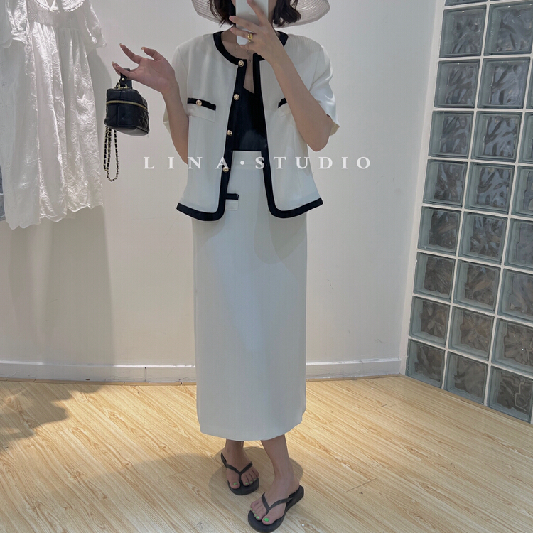New in early summer! [Lina] Korean fashion short coat + slim skirt two piece suit 0109# hjy