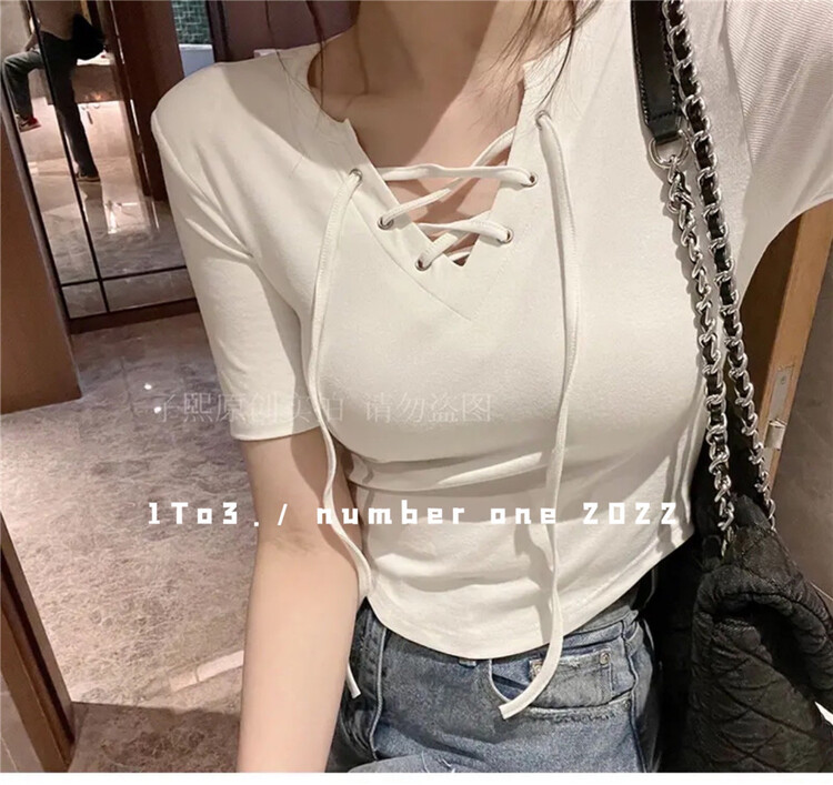 New in early summer! [1to3] lace up design sense aging shirt 8076# LSW