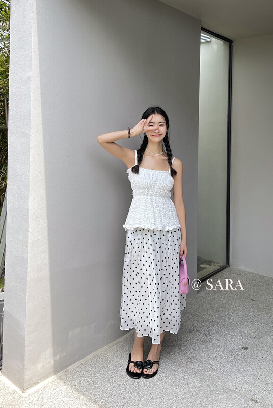[Sara] sweet elastic waist design wave point skirt 0035# lwy