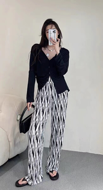 [JFT] Korean pleated design Elastic Waist Wide Leg casual pants 695-1# CLS