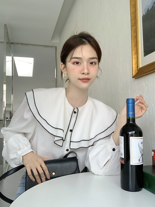 New year in early spring! [timely rain] Han Feng ins minority foreign style color contrast shirt 25759# jhy