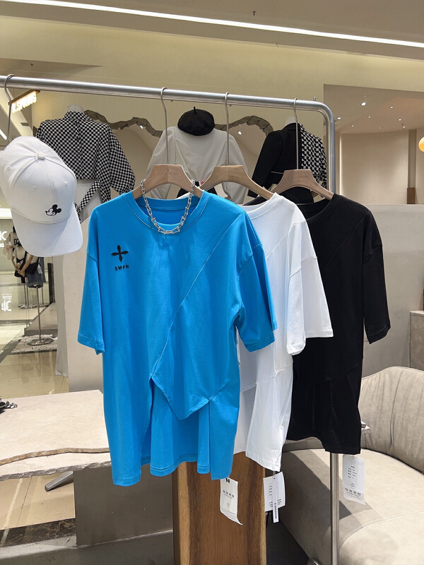 New in early summer! [o.shazidian] irregular and versatile round neck short sleeve T-shirt 88032# CSX