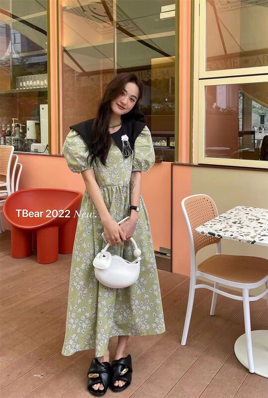 goods in stock! New in early summer! [t.bear] Vintage flower bubble sleeve dress 28353# zxx