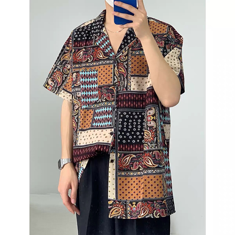 New in early summer! [vipman] Vintage cashew blossom short sleeve shirt v-623# ZZL