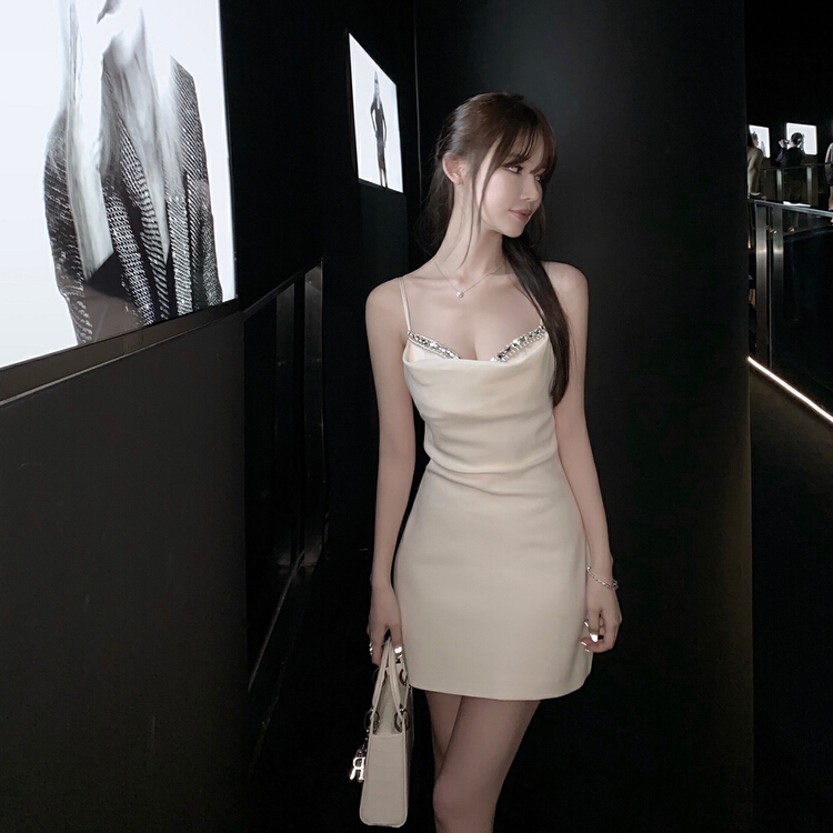 [pepper] celebrity pearl diamond character slim temperament suspender dress 6135# Cl