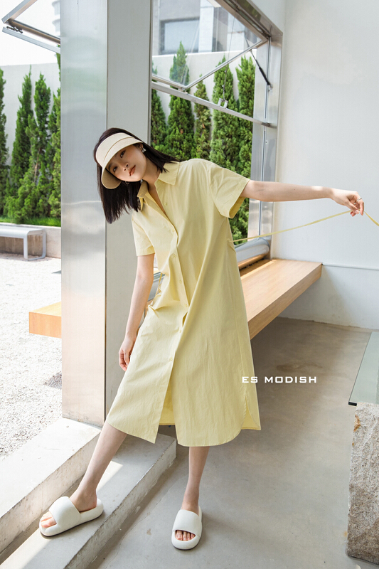 New in early summer! [es modish] Korean solid color polo collar dress (with waist rope) ops1650# XYJ