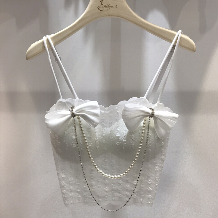 New in early summer! [Danling] lace bow hollowed out vest / sling (detachable with bow) 0925# PCZ