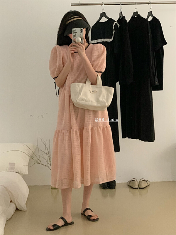 New in early summer! "RS" lady crew neck color matching floating flower dress RS1352# XYY