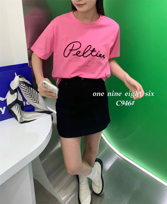 [1986] Korean loose letter embroidered short sleeve T-shirt 946# XYY