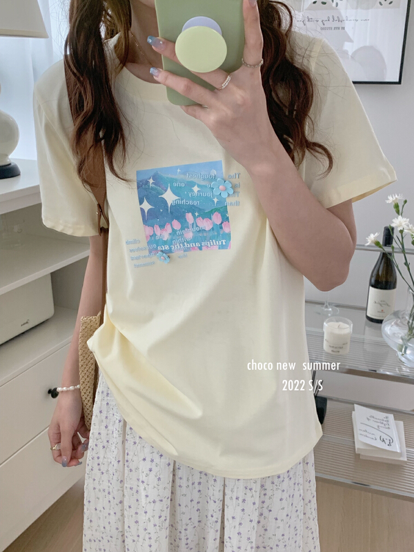 [choco] Korean small fresh printed short sleeve T-shirt 8294# HBx