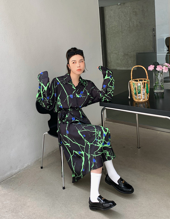 [Penny vogue] artistic fashion shirt + design high waist skirt suit 65858\lsl