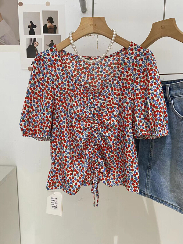 [note] Korean version broken flower temperament drawstring blouse 22386# HBx