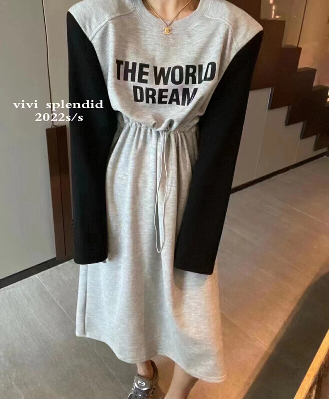 goods in stock! New year in early spring! [K2 design] Korean patchwork fabric composite sweater cotton dress l09# WTT
