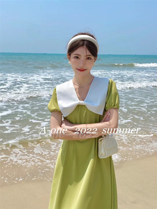 New in early summer! [A-One] Korean Ladies bow high waist dress 22111# hjy