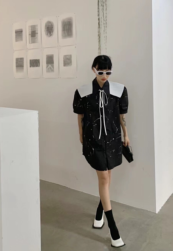 goods in stock! New in early summer! [ICC] speckled bubble sleeve shirt dress (with collar) 6623# WTT