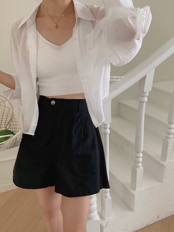 [your room] solid color suspender Vest + short sunscreen shirt two-piece suit ys1-8805# cqw