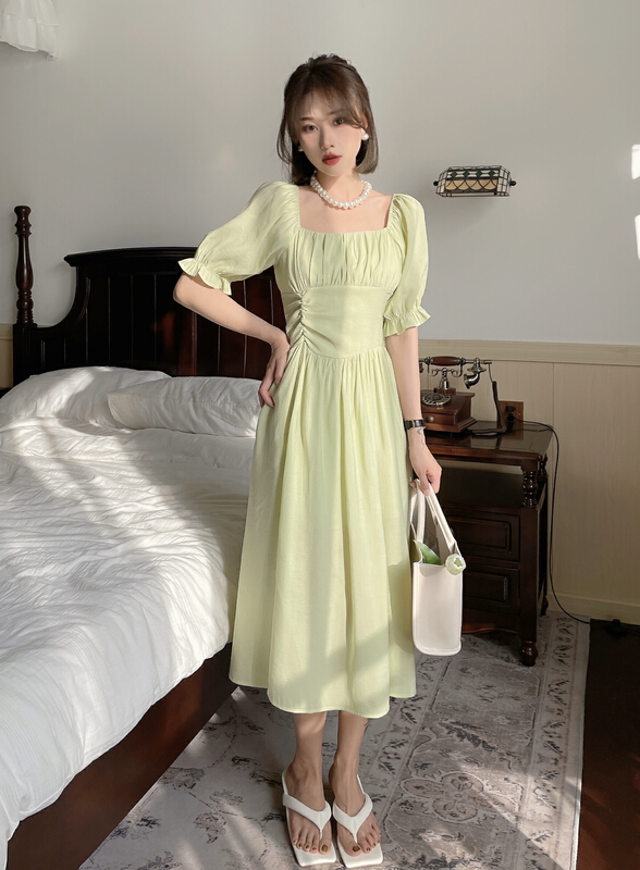 [J2. J1wg] Korean Short Sleeve Pleated Dress 22131-1# cqw