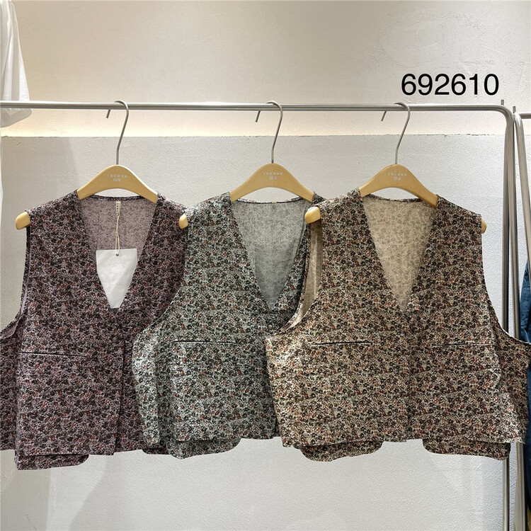 [twenty printed wood] Vintage broken flower comfortable vest 692610# L