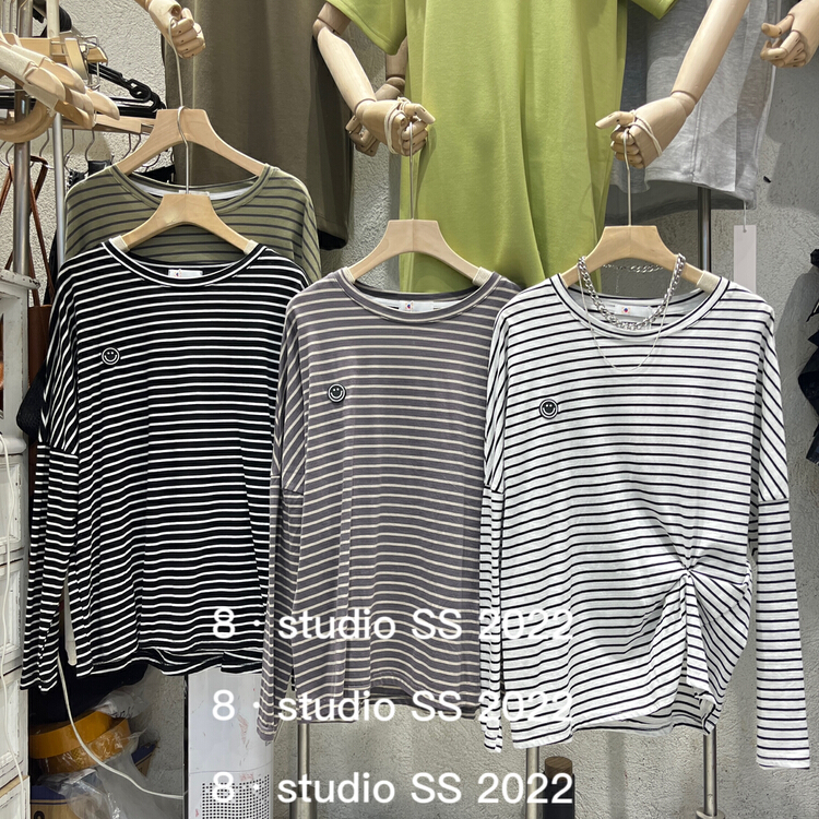【8】 Striped crew neck versatile long sleeve T-shirt special 9129# XYY