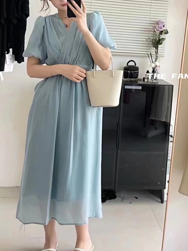 [the fan] V-neck slim dress 502251# PCZ