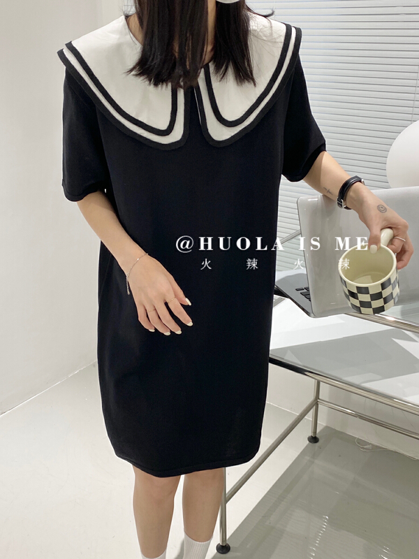 [hot Huola is me] doll collar contrast color bonded age reducing temperament dress 7585# cqw