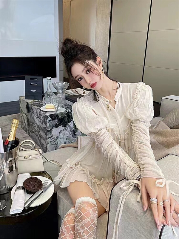 New in early summer! [Xiye] little women's short long sleeved dress g1215# JJ