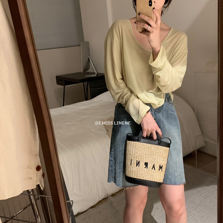 [Imiss] Korean simple and comfortable long sleeve T-shirt cx3328# LSW