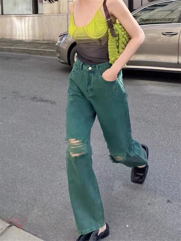 [clothes and jeans] casual fashion pierced straight jeans 83017# hjy